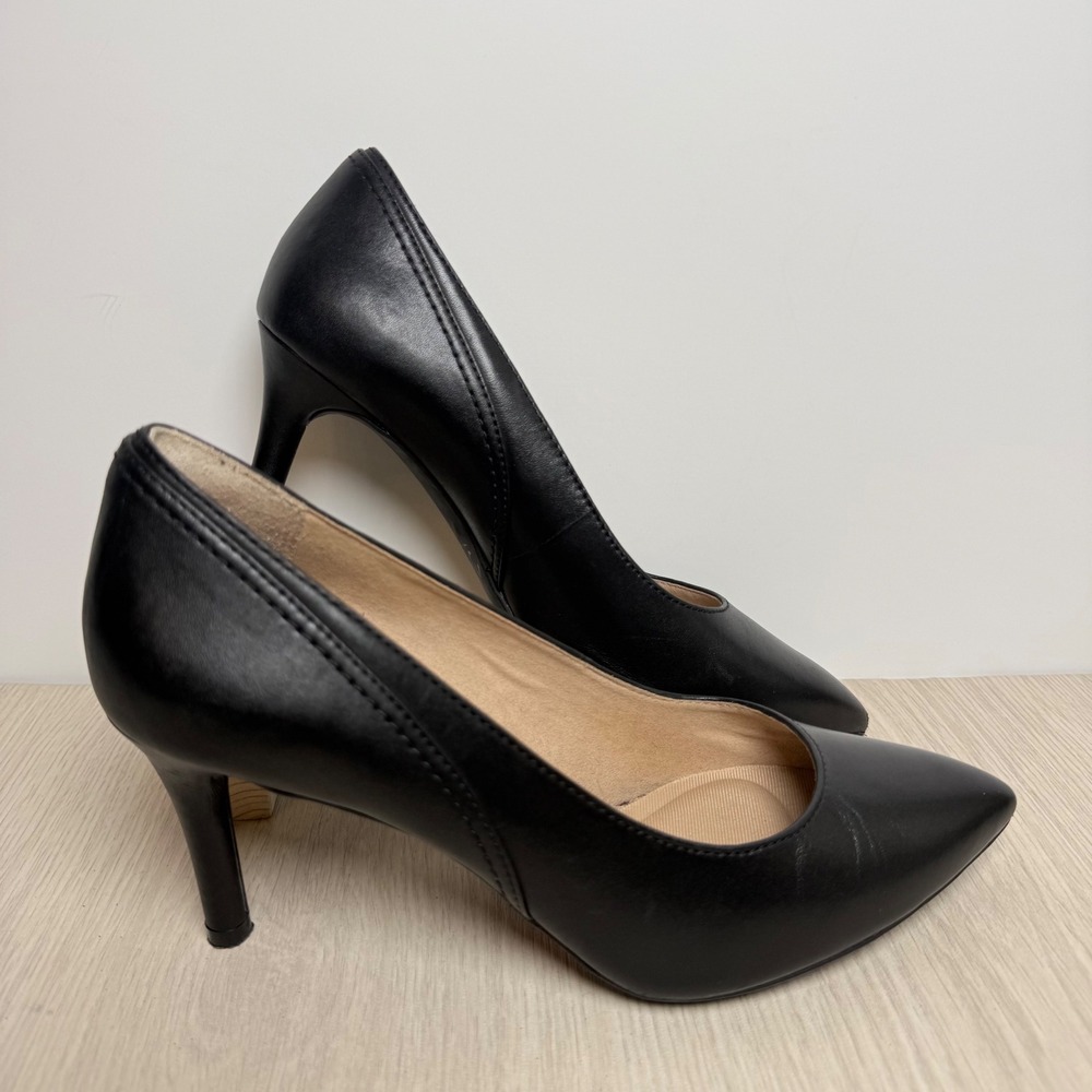 Pumps Rockport Women 7 Black Leather Total Motion Pointed Toe CI6093 Heel